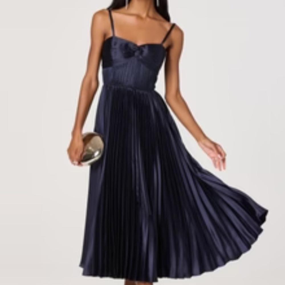 Astr Midnight Blue Pleated Midi Dress